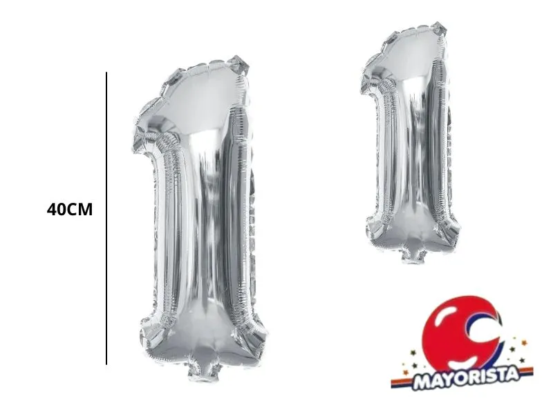 GLOBO MYLAR N 1 PLATA 16 (40CM) CADENACI