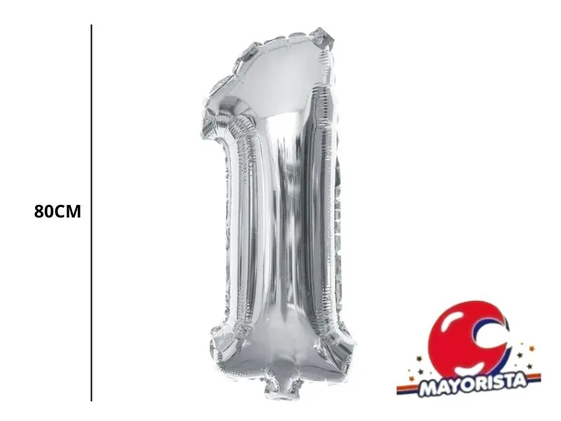 [9838] GLOBO MYLAR N 1 PLATA 32 (80CM) CADENACI