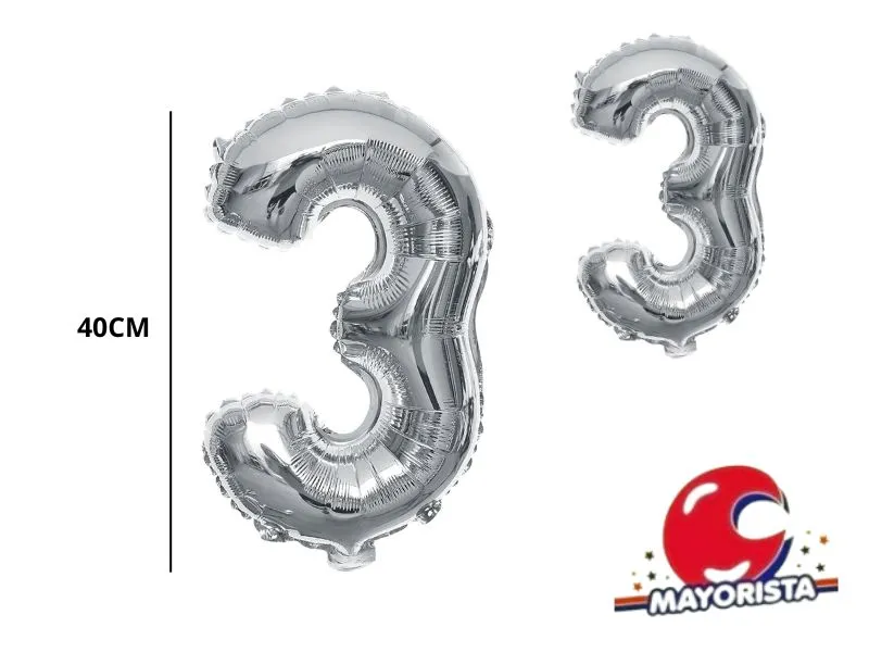 GLOBO MYLAR N 3 PLATA 16 (40CM) CADENACI