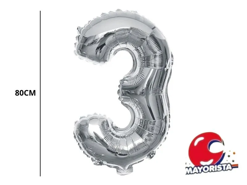 GLOBO MYLAR N 3 PLATA 32 (80CM) CADENACI
