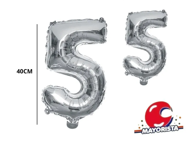 GLOBO MYLAR N 5 PLATA 16 (40CM) CADENACI