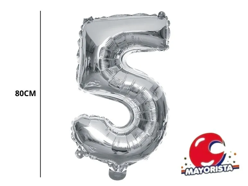 GLOBO MYLAR N 5 PLATA 32 (80CM) CADENACI