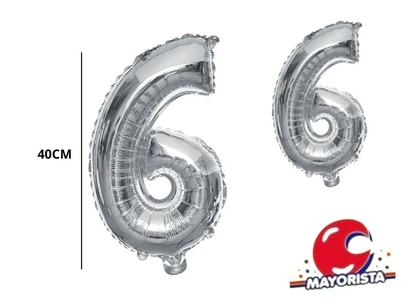 GLOBO MYLAR N 6 PLATA 16 (40CM) CADENACI