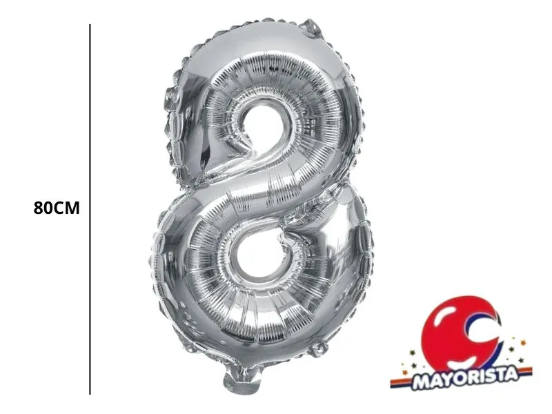 [9867] GLOBO MYLAR N 8 PLATA 32 (80CM) CADENACI