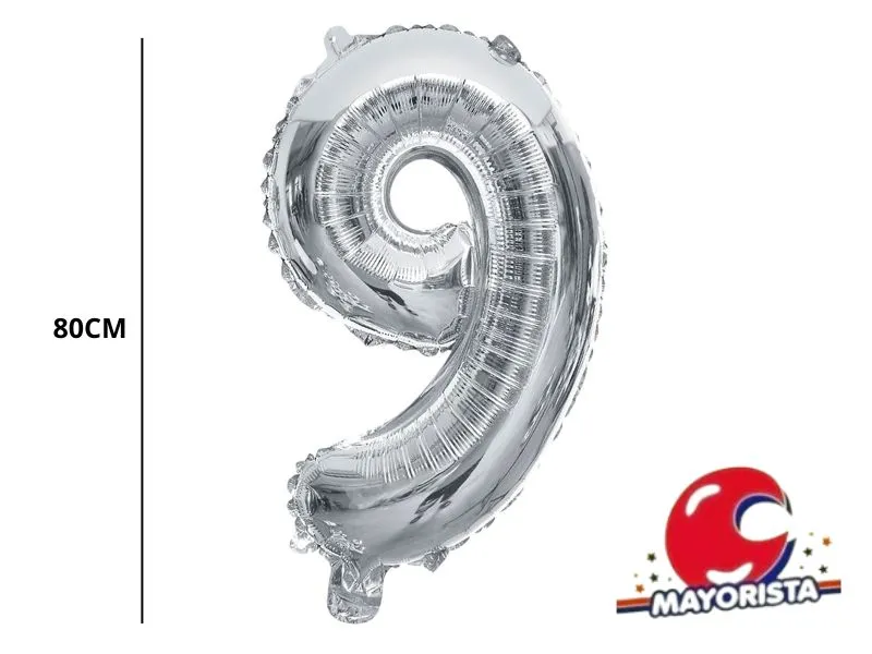 [9877] GLOBO MYLAR N 9 PLATA 32 (80CM) CADENACI