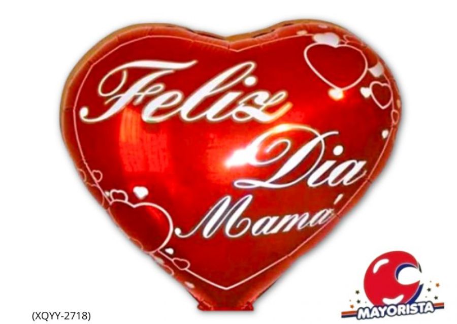 GLOBO MYLAR 18 CORAZON FELIZ DIA MAMA ROJO LETRAS BLANCAS 45CM (XQYY-2718) ERIK