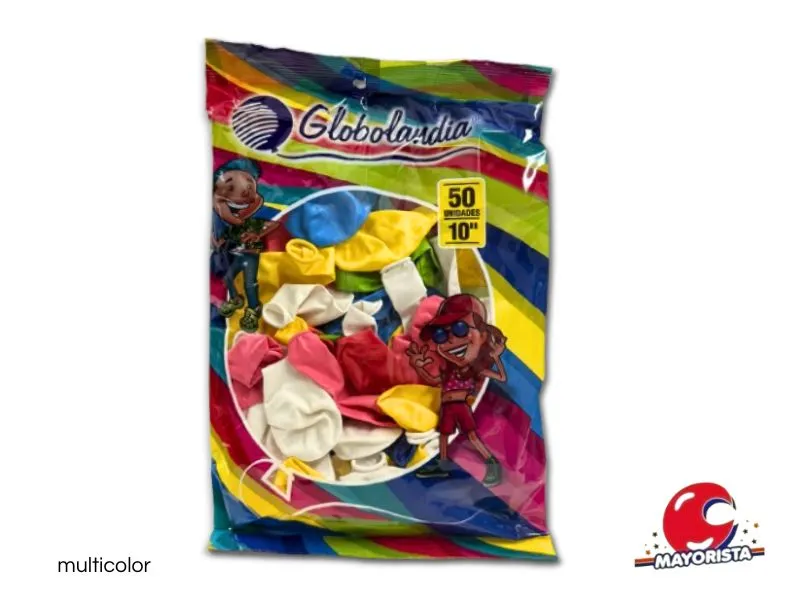 [7798109600049] GLOBOS 10 X 50 LISO STANDARD MULTICOLOR - GLOBOLANDIA