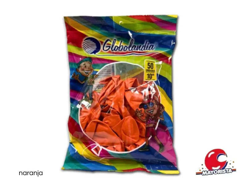 [7798109600223] GLOBOS 10 X 50 LISO STANDARD NARANJA - GLOBOLANDIA