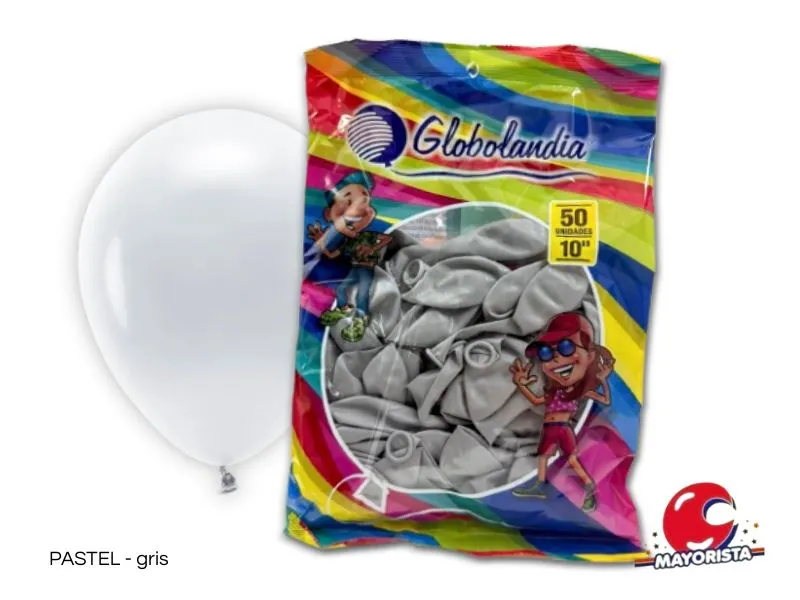 [7798109602067] GLOBOS 10 X 50 PASTEL GRIS - GLOBOLANDIA