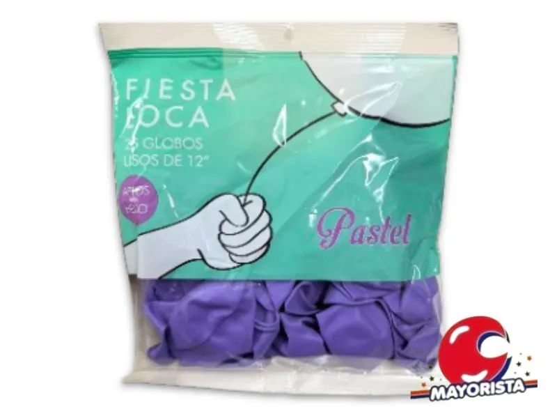 [7791014124068] GLOBOS 12 X 25 PASTEL VIOLETA - FIESTA LOCA