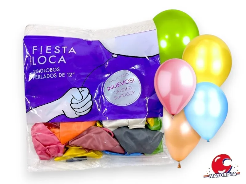 [7791014020988] GLOBOS 12 X 25 PERLADO MULTICOLOR - FIESTA LOCA