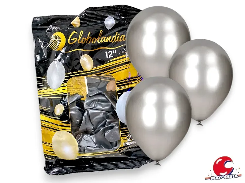 [7798109601770] GLOBOS 12 X 25 PERLADO PLATA - GLOBOLANDIA