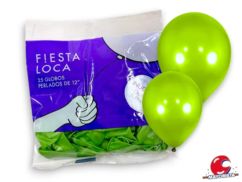 [7791014020964] GLOBOS 12 X 25 PERLADO VERDE MANZANA - FIESTA LOCA