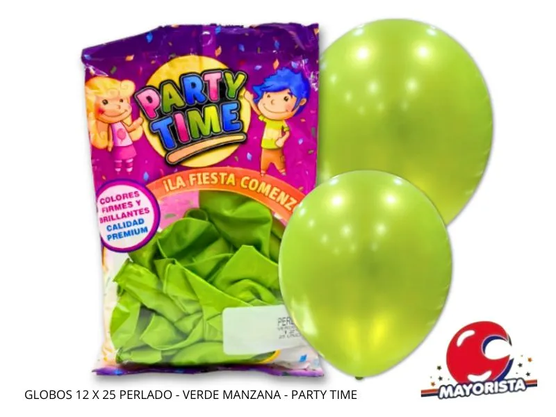 [7798194157978] GLOBOS 12 X 25 PERLADO VERDE MANZANA PARTY TIME (57978) DILAX