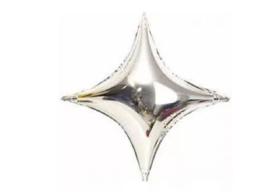 GLOBO MYLAR 18 ESTRELLA 4 PUNTAS PLATA (45CM) ERIK