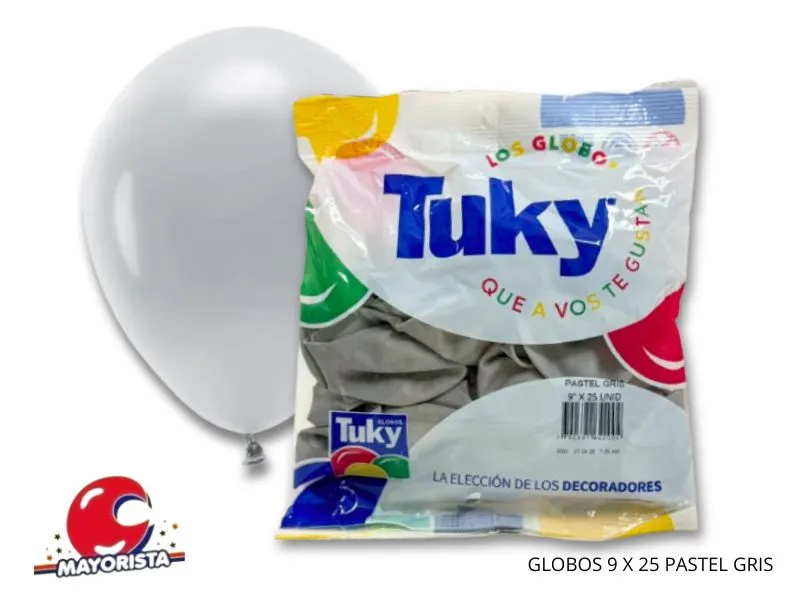 [7790391062004] GLOBOS 9 X 25 PASTEL GRIS - TUKY