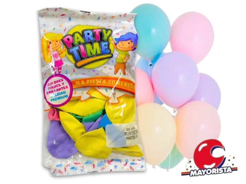[7798194158883] GLOBOS 9 X 25 PASTEL MULTICOLOR PARTY TIME (58883) DILAX