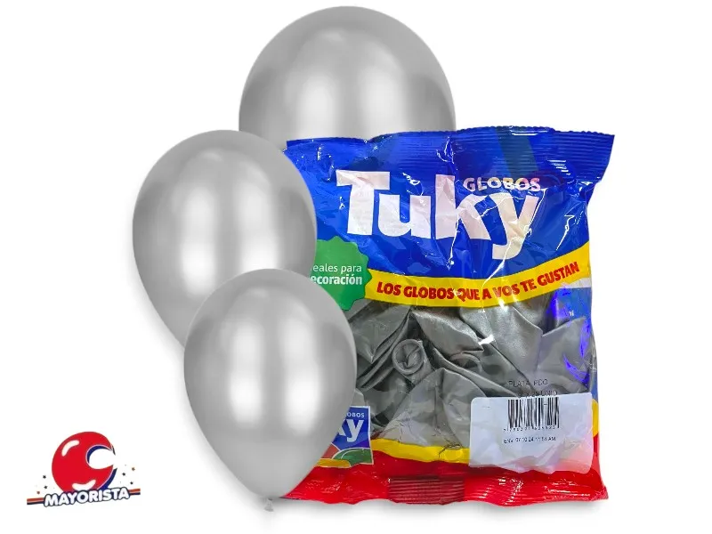 GLOBOS 9 X 25 PERLADO PLATA - TUKY