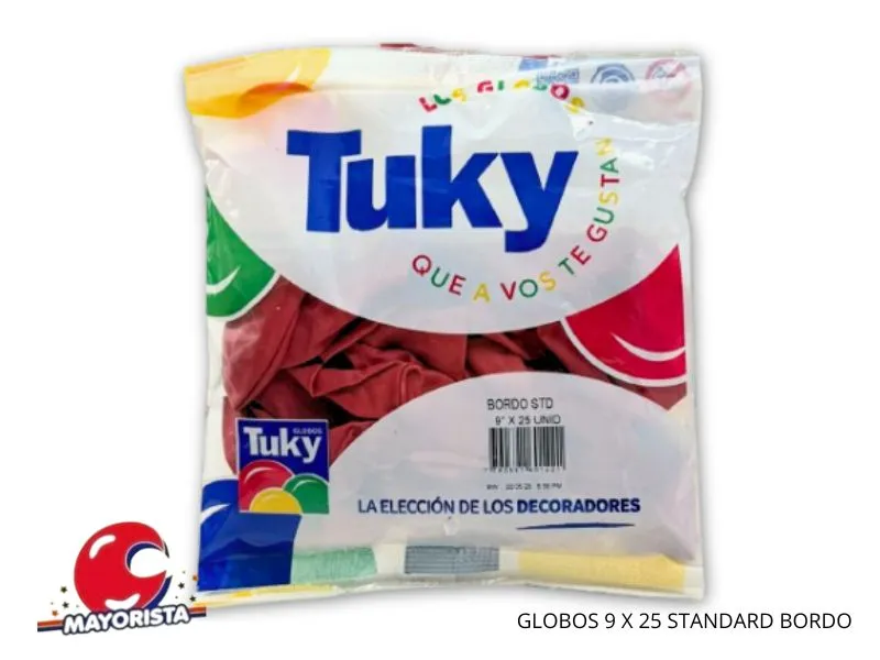 [7790391601421] GLOBOS 9 X 25 STANDARD BORDO - TUKY