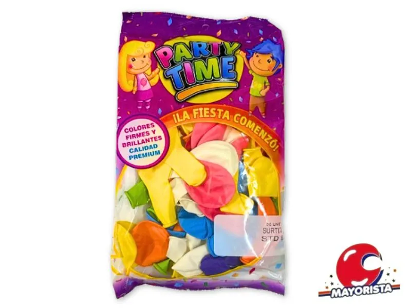 [7798194155202] GLOBOS 9 X 50 STANDARD MULTICOLOR PARTY TIME (55202) DILAX