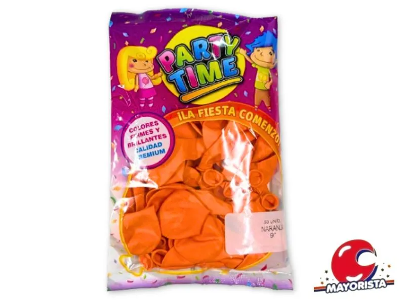 [7798194155158] GLOBOS 9 X 50 STANDARD NARANJA PARTY TIME (55158) DILAX