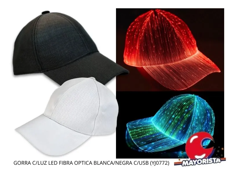 [8034107006452] GORRA C/LUZ LED FIBRA OPTICA BLANCA/NEGRA C/USB (YJ0772)
