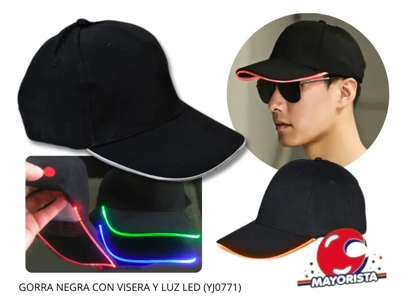 [8034107006445] GORRA NEGRA CON VISERA Y LUZ LED (YJ0771) YJ IMPORT