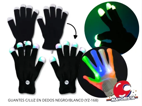 GUANTES C/LUZ EN DEDOS NEGRO/BLANCO (YZ-168/ZLE-CGU-05-01) ERIK
