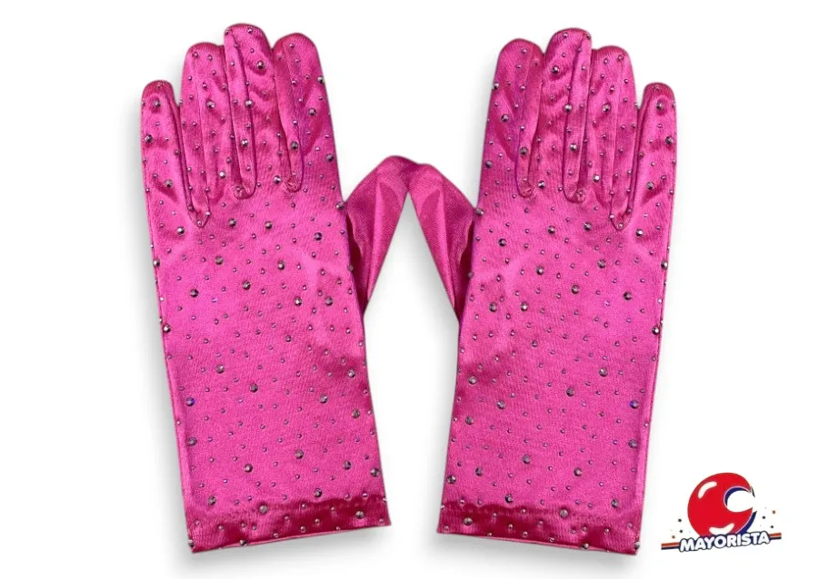 GUANTES CORTOS FUCSIA CON STRASS (ZLE-BIG-12-01) ERIK