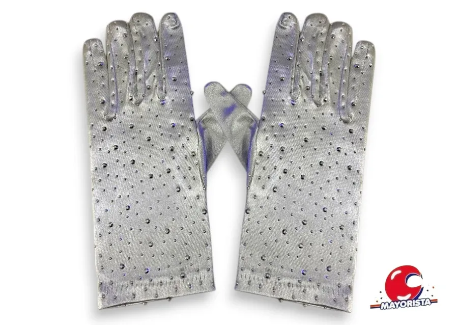 [3883] GUANTES CORTOS PLATA CON STRASS (ZLE-BIG-12-01) ERIK