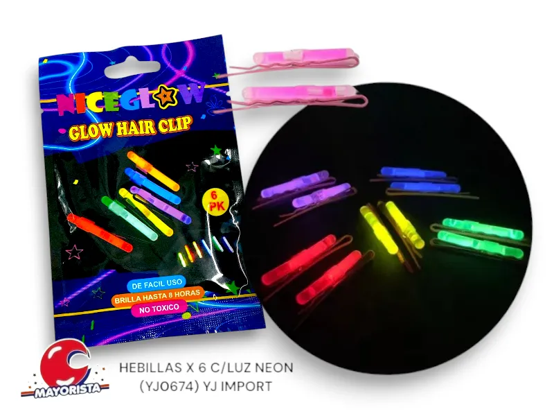 [8034107005479] HEBILLAS X 6 C/LUZ NEON (YJ0674) YJ IMPORT