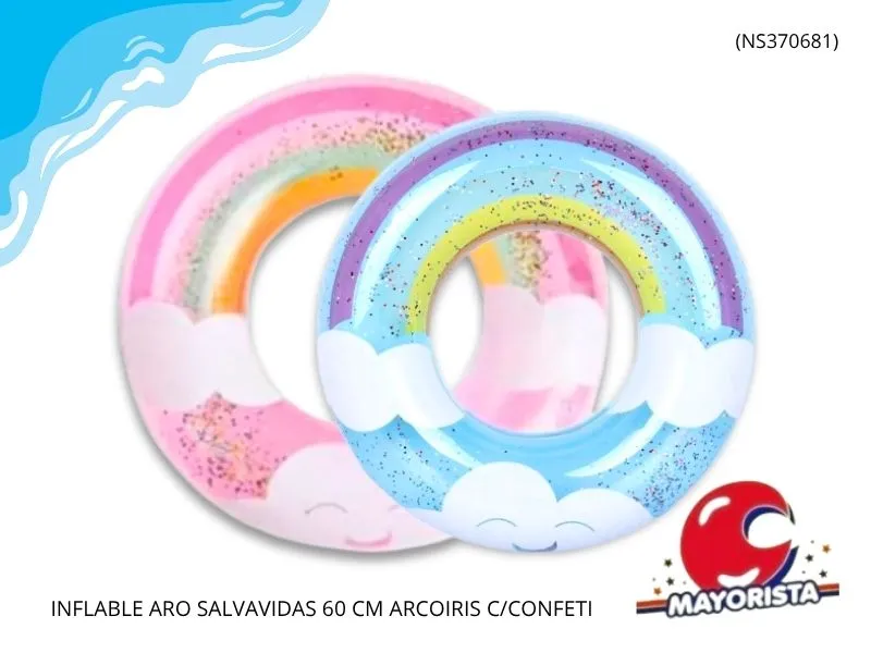 [6902023706812] INFLABLE ARO SALVAVIDAS 60 CM ARCOIRIS C/CONFETI (NS370681) SHIPY