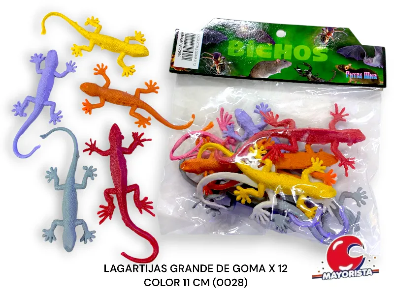 [000000042996] LAGARTIJAS GRANDE DE GOMA X 12 COLOR 11 CM (0028) PATRIMAR