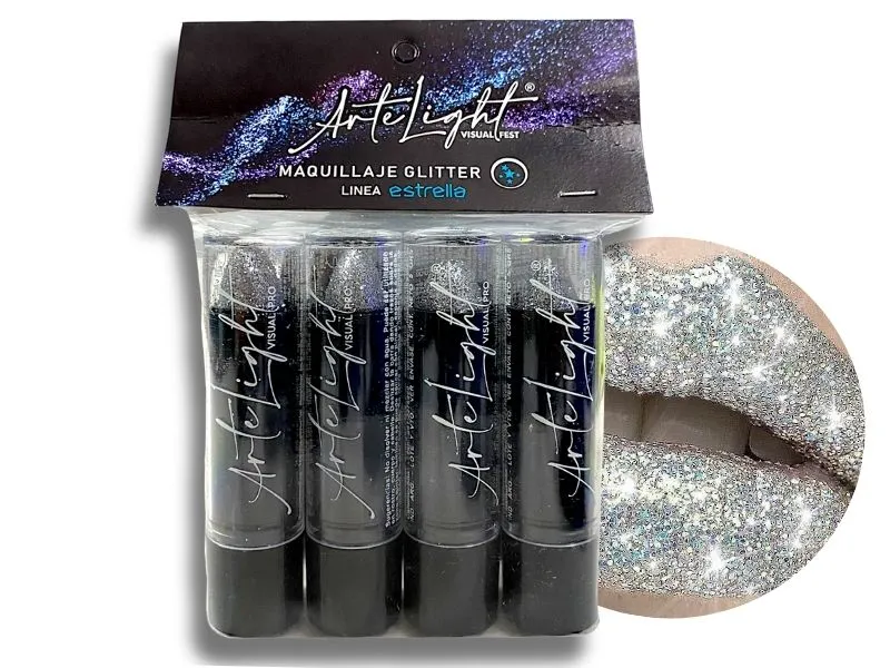 [6901028507936] MAQUILLAJE LABIAL C/GLITTER X 4 PLATA DE 5 GRS C/U (7936) ARTELIGHT