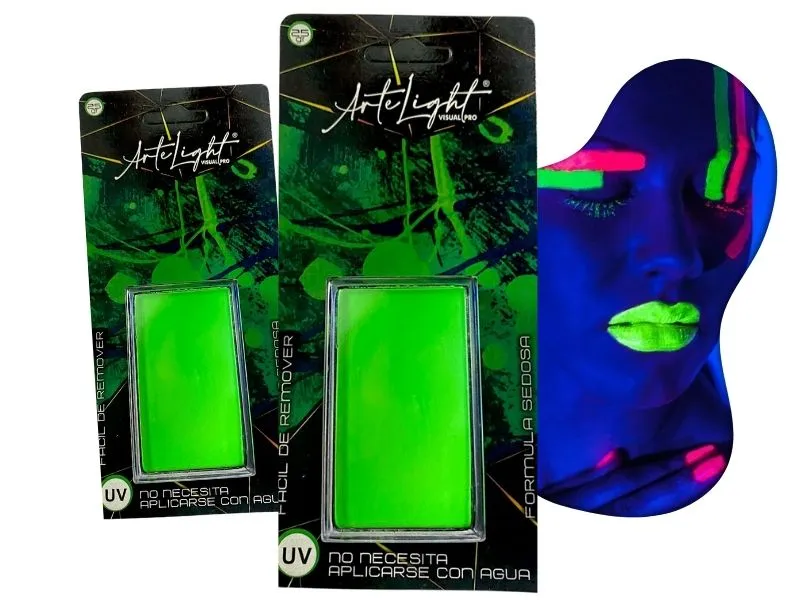 [6901028509299] MAQUILLAJE RECTANGULAR VERDE FLUO BLISTER 25 GRS (9299) ARTELIGHT