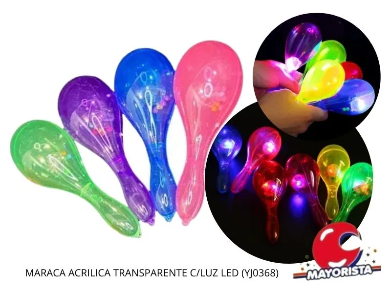 [8034107002508] MARACA C/LUZ ACRILICA TRANSPARENTE (YJ0368) YJ IMPORT