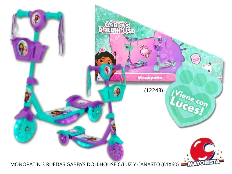 [7450077117324] MONOPATIN 3 RUEDAS GABBYS DOLLHOUSE CON LUZ Y CANASTO 61X60 (12243) KADA