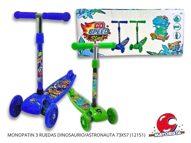 [7450077074191] MONOPATIN 3 RUEDAS PLEGABLE DINOSAURIO/ASTRONAUTA 73X57 (12151) KADA