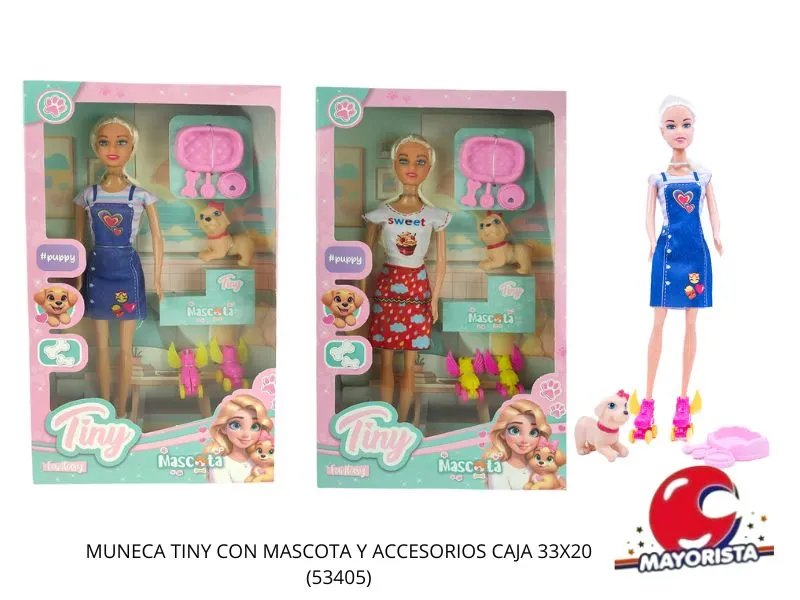 [7453077229684] MUNECA TINY CON MASCOTA Y ACCESORIOS CAJA 33X20 (53405) KADA