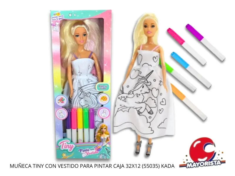 [7453105001749] MUNECA TINY CON VESTIDO PARA PINTAR CAJA 32X12 (55035) KADA