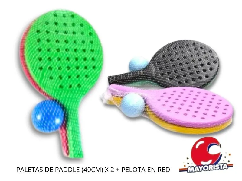 [1242] PALETAS DE PADDLE (40CM) X 2 + PELOTA EN RED - TACAMAN