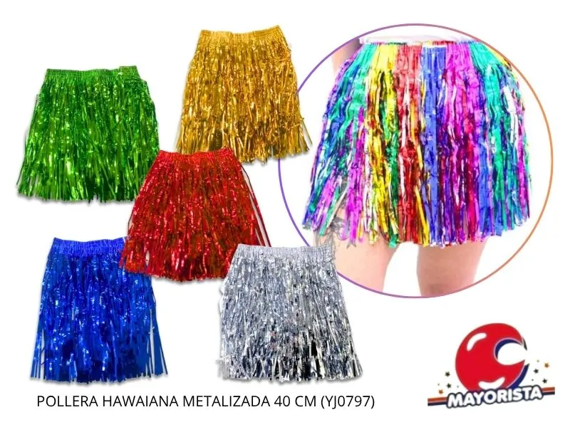 [8034107006704] POLLERA HAWAIANA METALIZADA 40 CM (YJ0797) YJ IMPORT