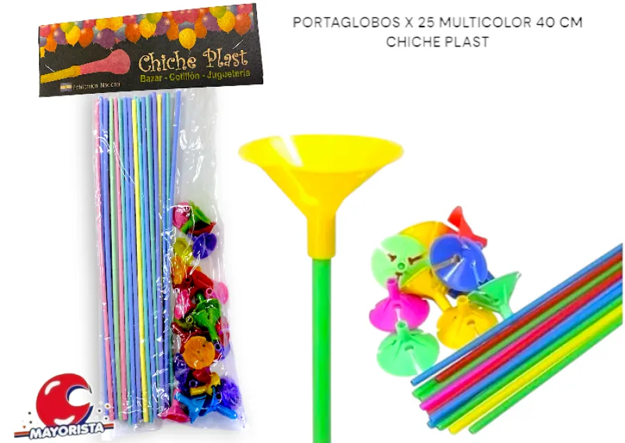 [5282] PORTAGLOBOS X 25 MULTICOLOR 40 CM - CHICHE PLAST
