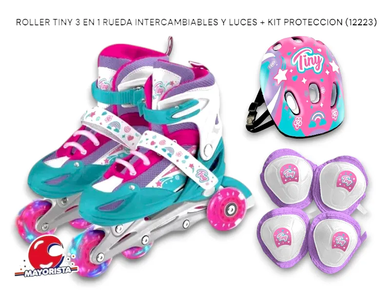 ROLLER TINY 3 EN 1 RUEDA INTERCAMBIABLES Y LUCES + KIT PROTECCION (12223) KADA