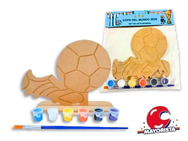 [7798442554405] SET ARTE SILUETA BOTIN CON PELOTA C/PIE, PINCEL Y ACRILICOS 15X16CM (RKJ105) RECKO