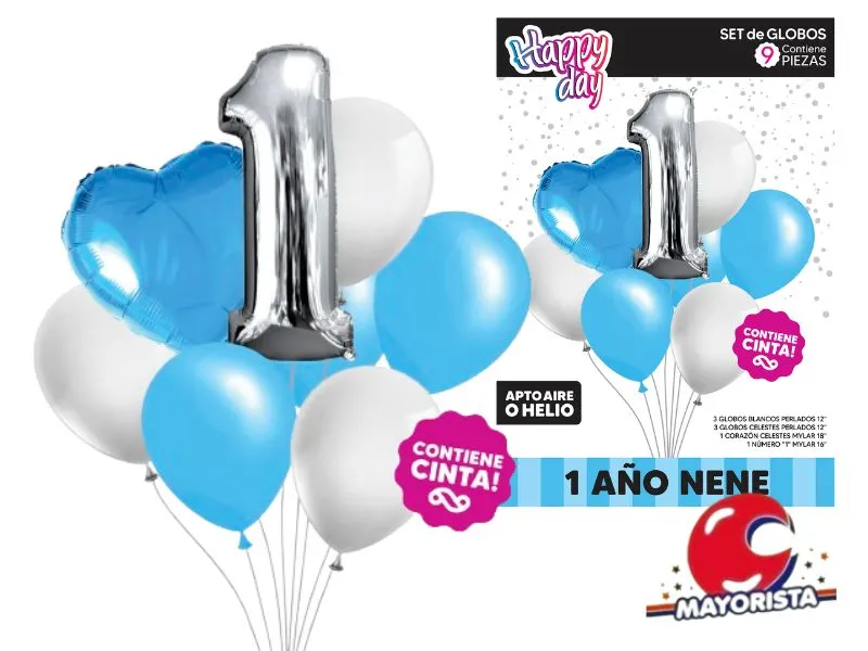 SET DE GLOBOS 9 PCS 1 ANO NENE - ARDITEX