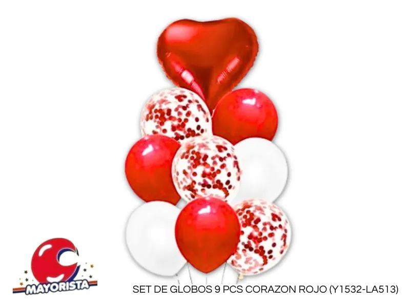 [202189965419] SET DE GLOBOS 9 PCS CORAZON ROJO (Y1532-LA513) CHG