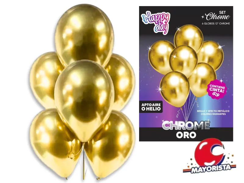 [7798319984236] SET DE GLOBOS CHROME 12 X 6 ORO - ARDITEX