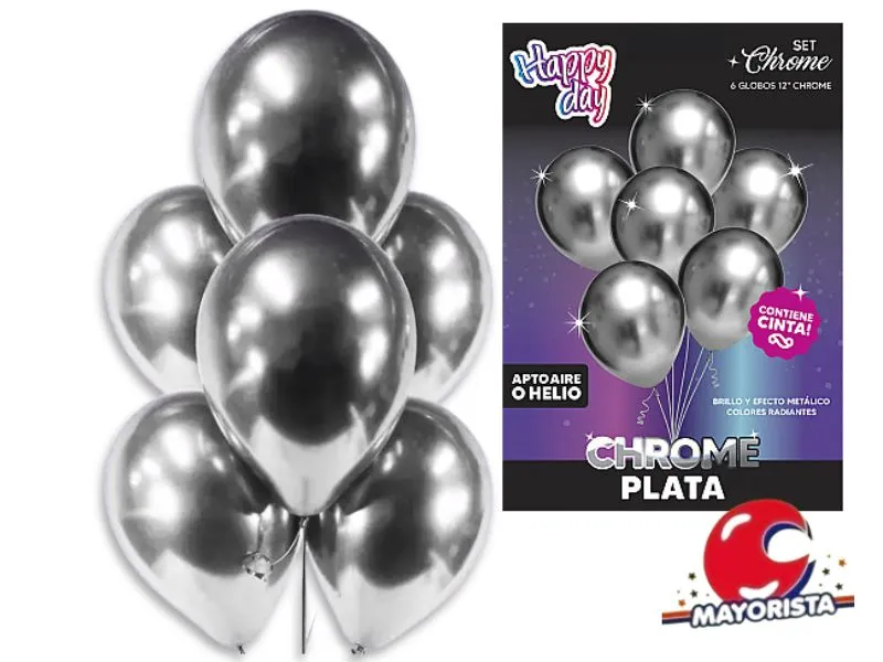 [7798319984274] SET DE GLOBOS CHROME 12 X 6 PLATA - ARDITEX