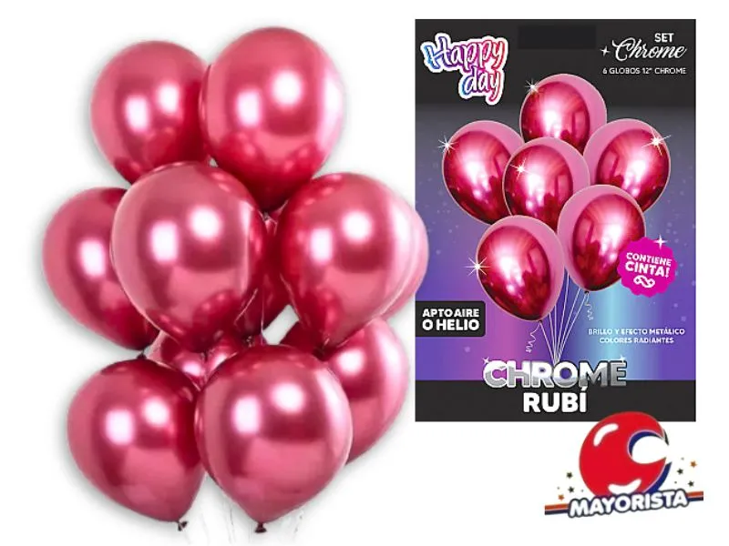 [7798319984281] SET DE GLOBOS CHROME 12 X 6 ROJO RUBI - ARDITEX